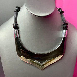 Carved With Metal Overlay Circa 1970 Necklace