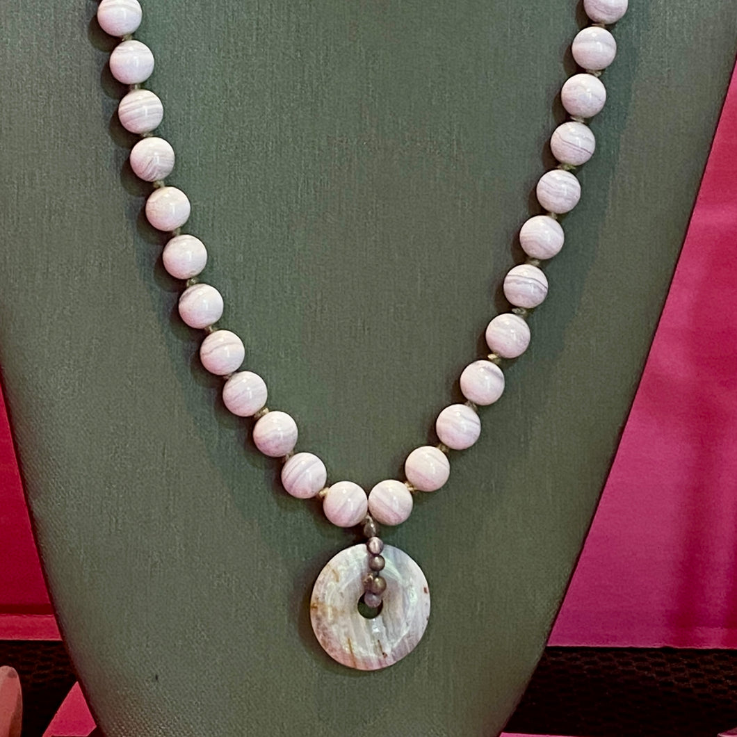 Long Blue Lace Agate Necklace