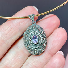 Load image into Gallery viewer, SS Marcasite Amethyst Locket
