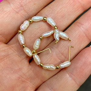 10K Gold Freshwater Pearl Hoop Earrings