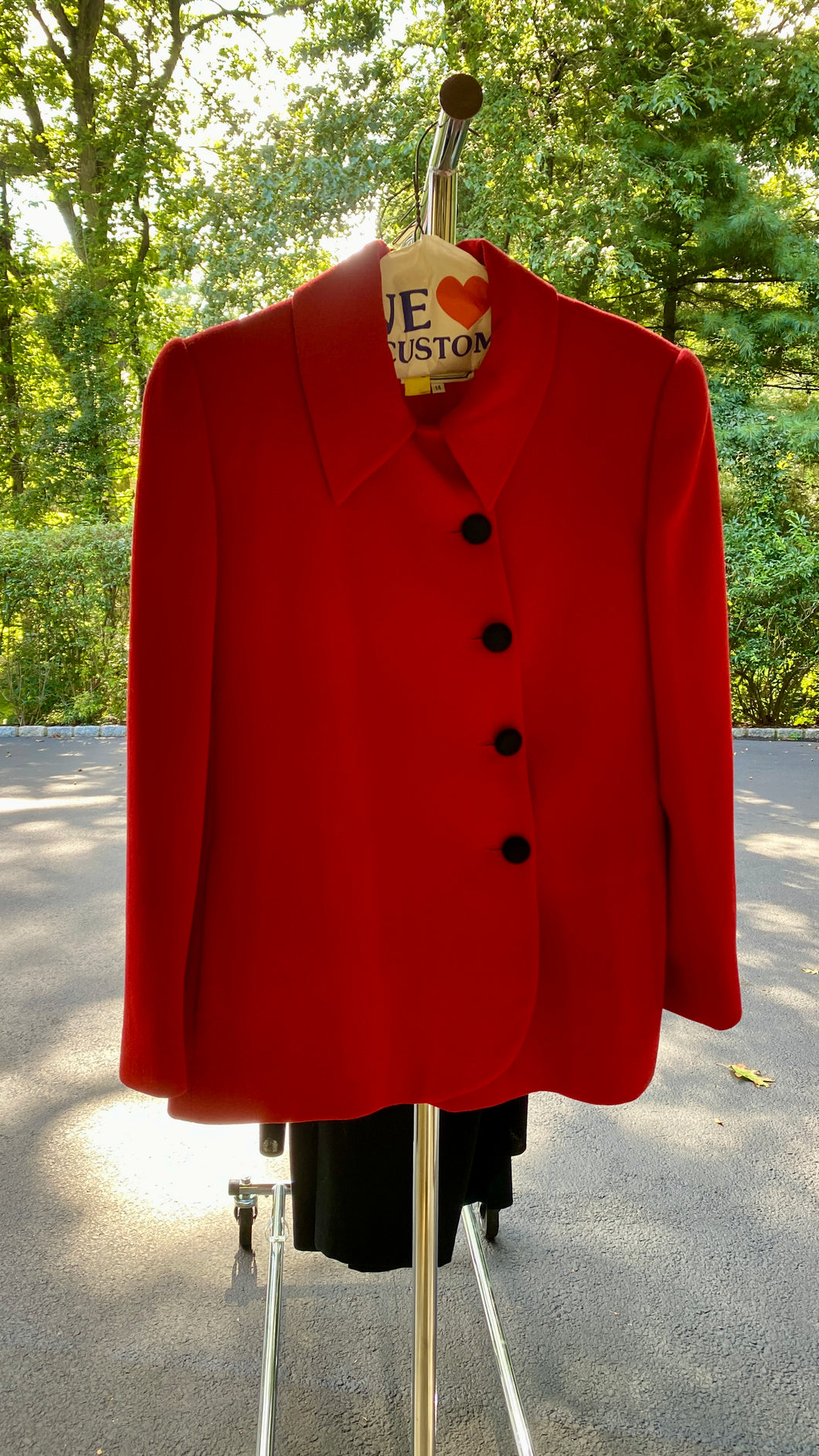 Red Wool Asymmetric Button Jacket with Skirt Carolina Herrera