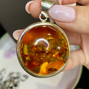 Sterling Enormous Amber Pendent