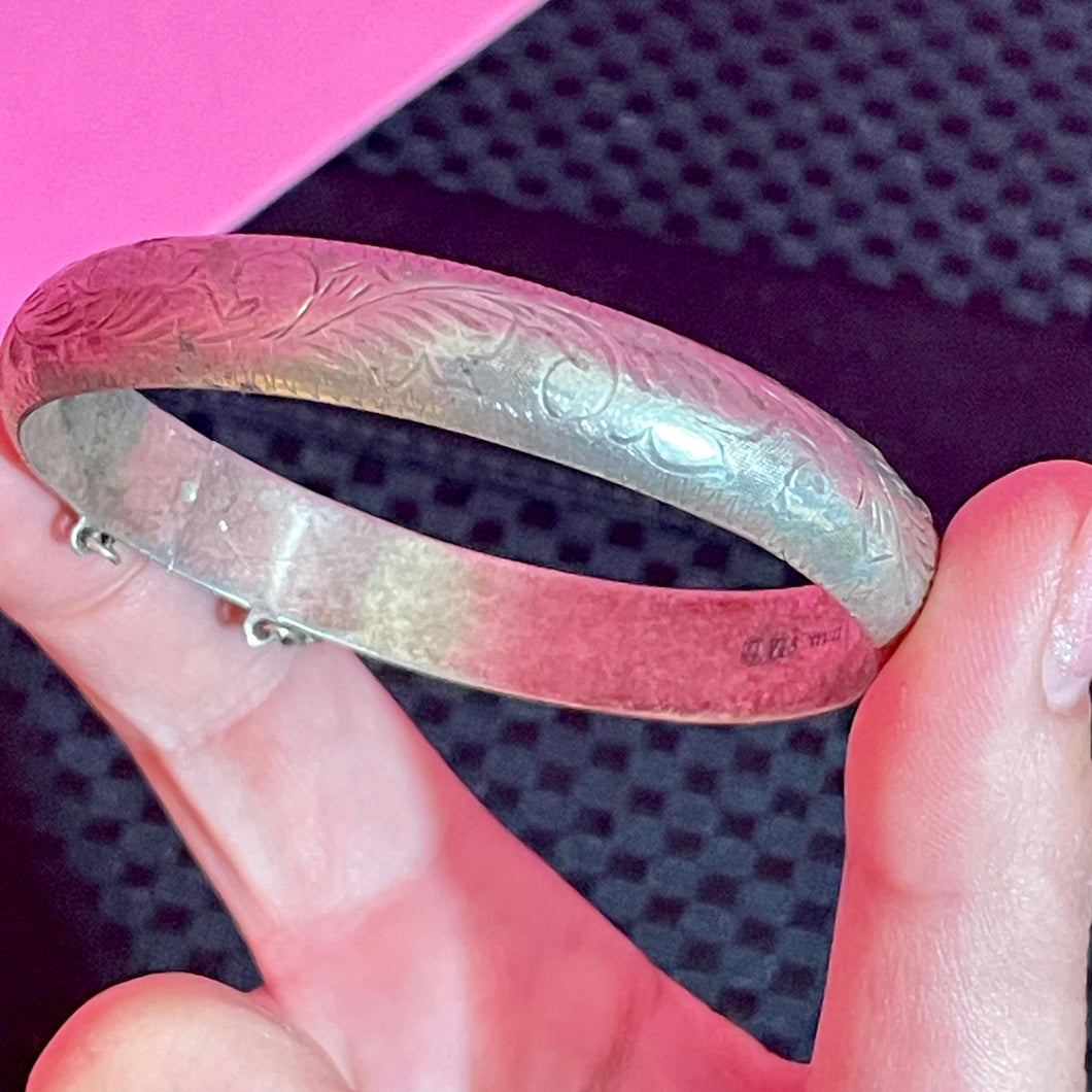 SS  Circa 1970 Etched Bangle Bracelet