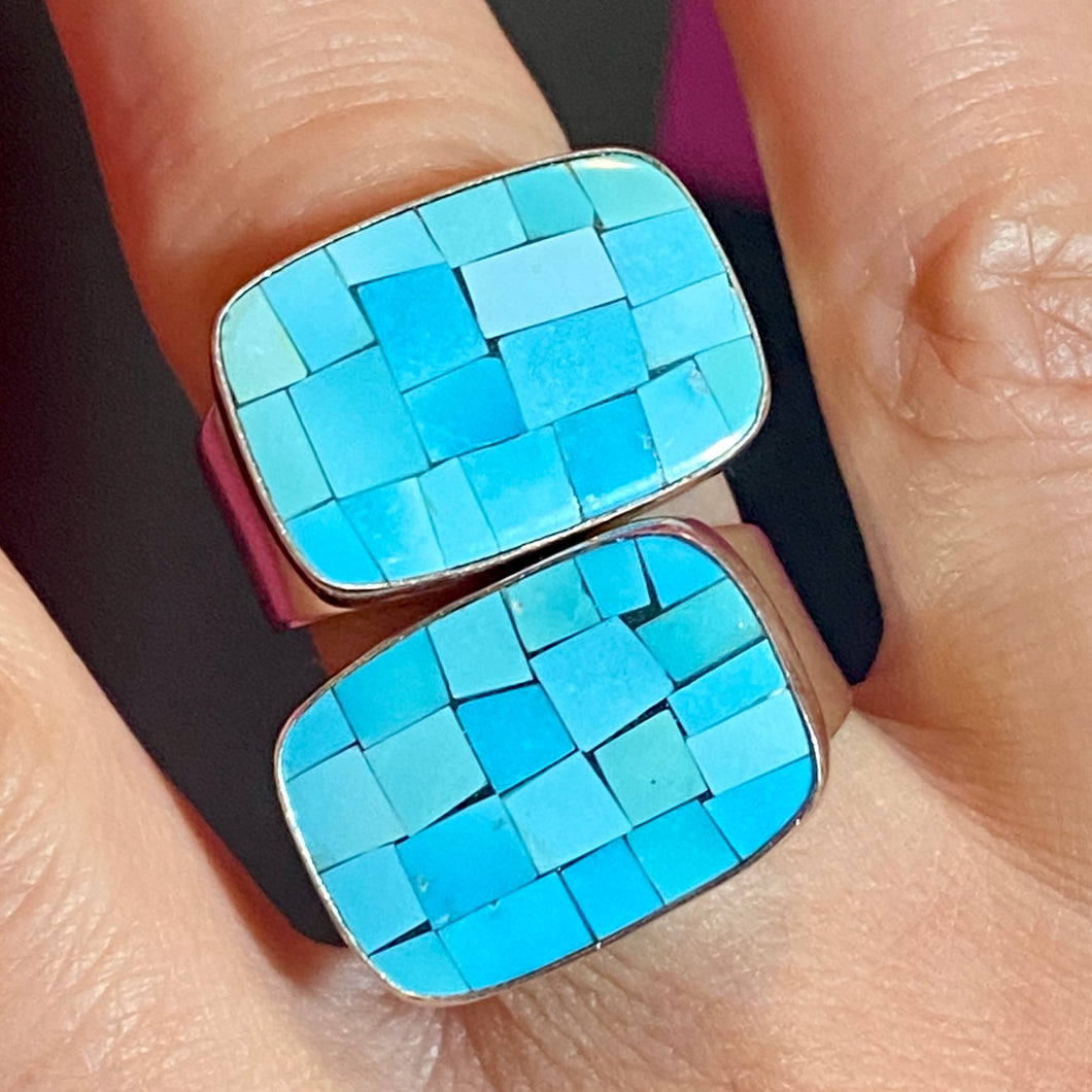 SS Turquoise Mosaic Ring 7 (2 shown together)