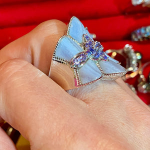 SS Blue Lace Agate Tanzanite Ring