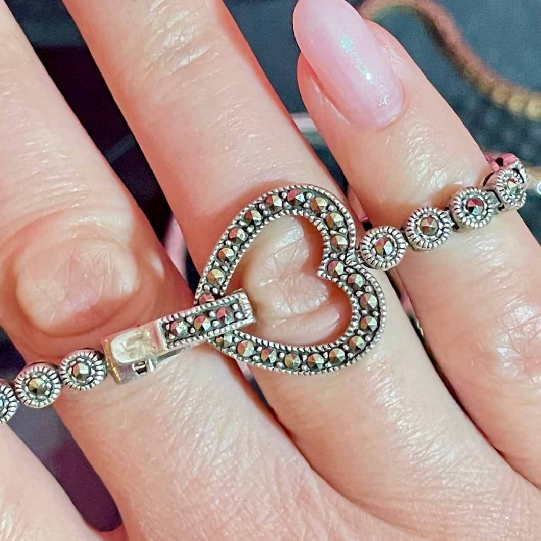 SS Marcasite Heart Clasp Bracelet