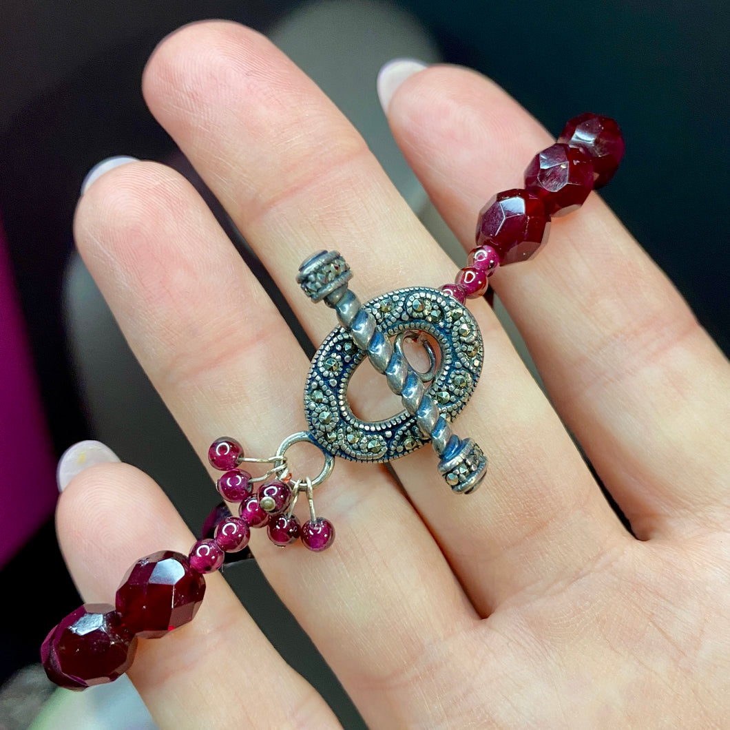 Sterling Marcasite Toggle Pyrope Garnet Bracelet