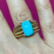 Load image into Gallery viewer, SS Gold Vermeil Turquoise Wide Rope Band Ring
