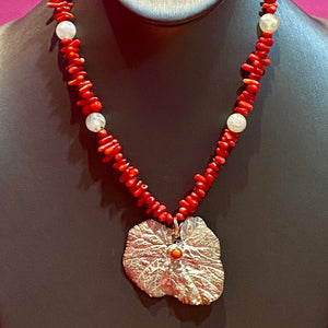 Artist Made Red Coral Rutilated Tourmaline Necklace