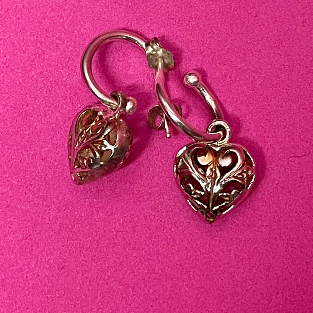 SS Two Tone Heart Charm Earrings