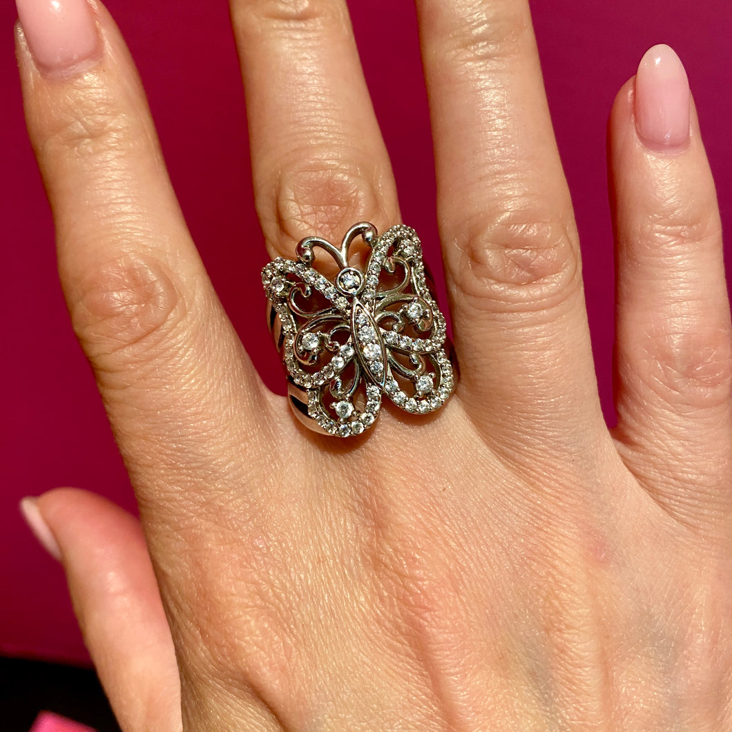 Huge Zircon Butterfly Ring SS