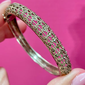 Old SS Marcasite Hinged Bangle Bracelet