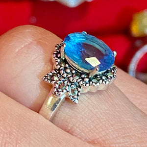 SS Blue Moonstone Marcasite Ring