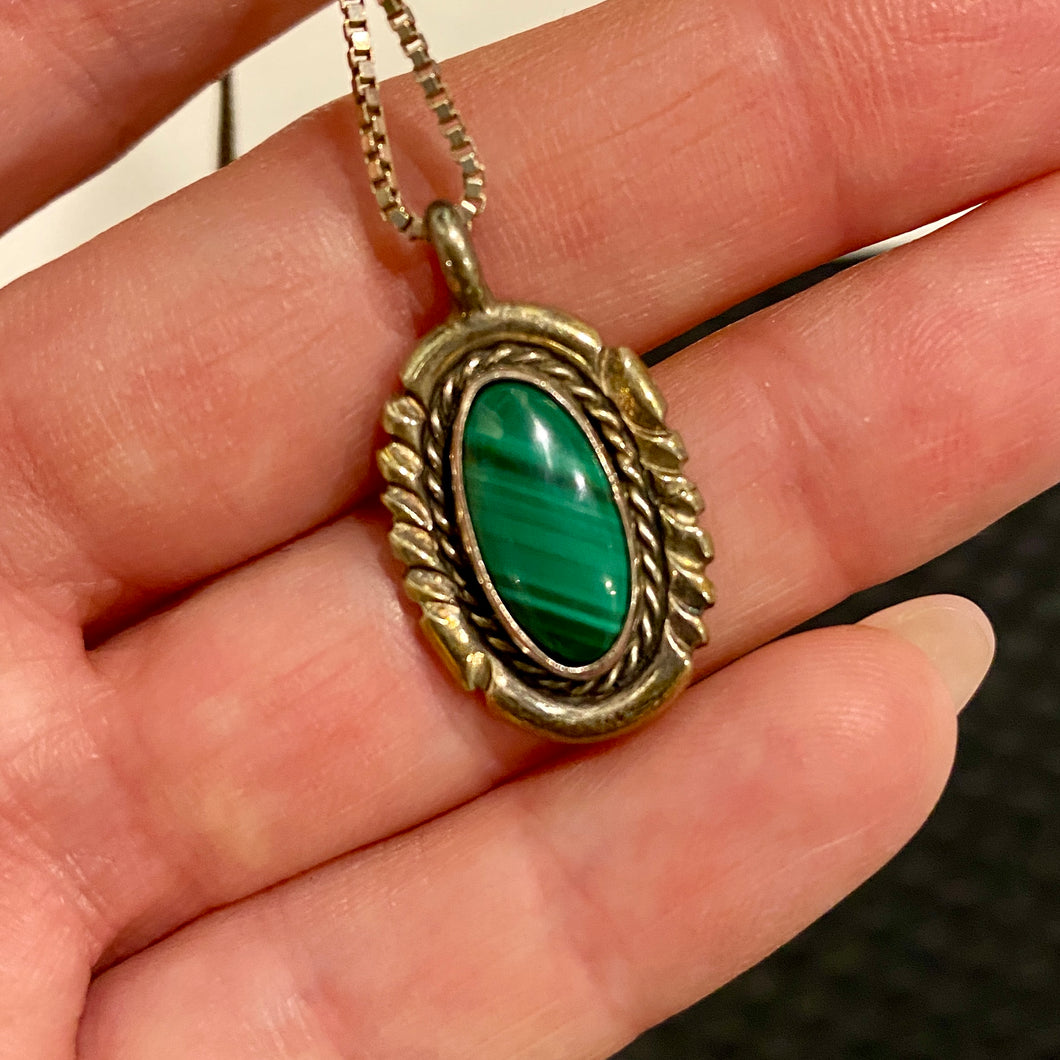 Sterling Native American Malachite Pendant