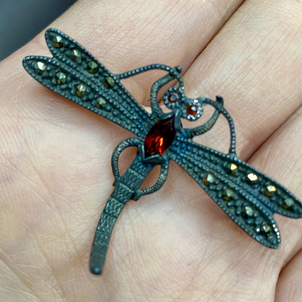 Incredible Sterling Garnet Dragonfly Pin 4g