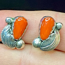 Load image into Gallery viewer, From Consigner Collection  Sterling Coral Signed  Native American Earrings
