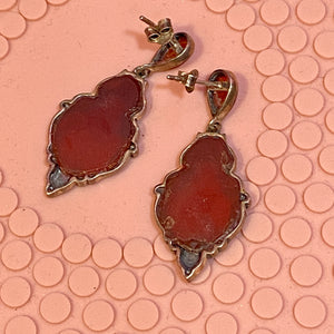 Sterling Marcasite Carnelian Art Deco Antique Earrings