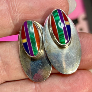 Sterling  Inlaid Gemstone Earrings
