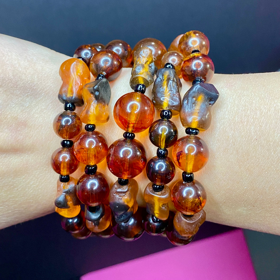 Faux Amber 5 Strand Wide Bracelet