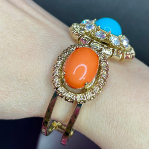 Rhinestone & Glass Clamper Bracelet