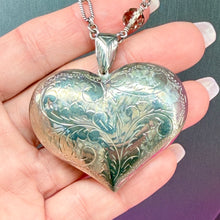 Load image into Gallery viewer, Sterling Large Etched Puffy Heart Pendant
