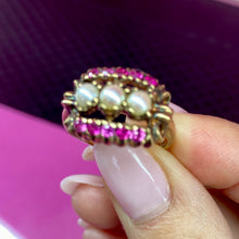 Load image into Gallery viewer, 10K Art Deco Ruby Cultured Pearl Ring
