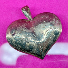 Load image into Gallery viewer, Sterling Large Etched Puffy Heart Pendant

