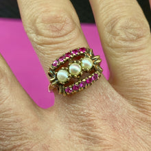 Load image into Gallery viewer, 10K Art Deco Ruby Cultured Pearl Ring

