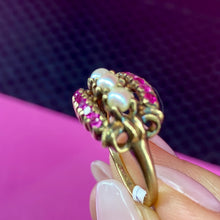Load image into Gallery viewer, 10K Art Deco Ruby Cultured Pearl Ring
