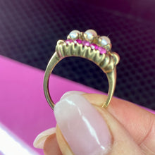 Load image into Gallery viewer, 10K Art Deco Ruby Cultured Pearl Ring
